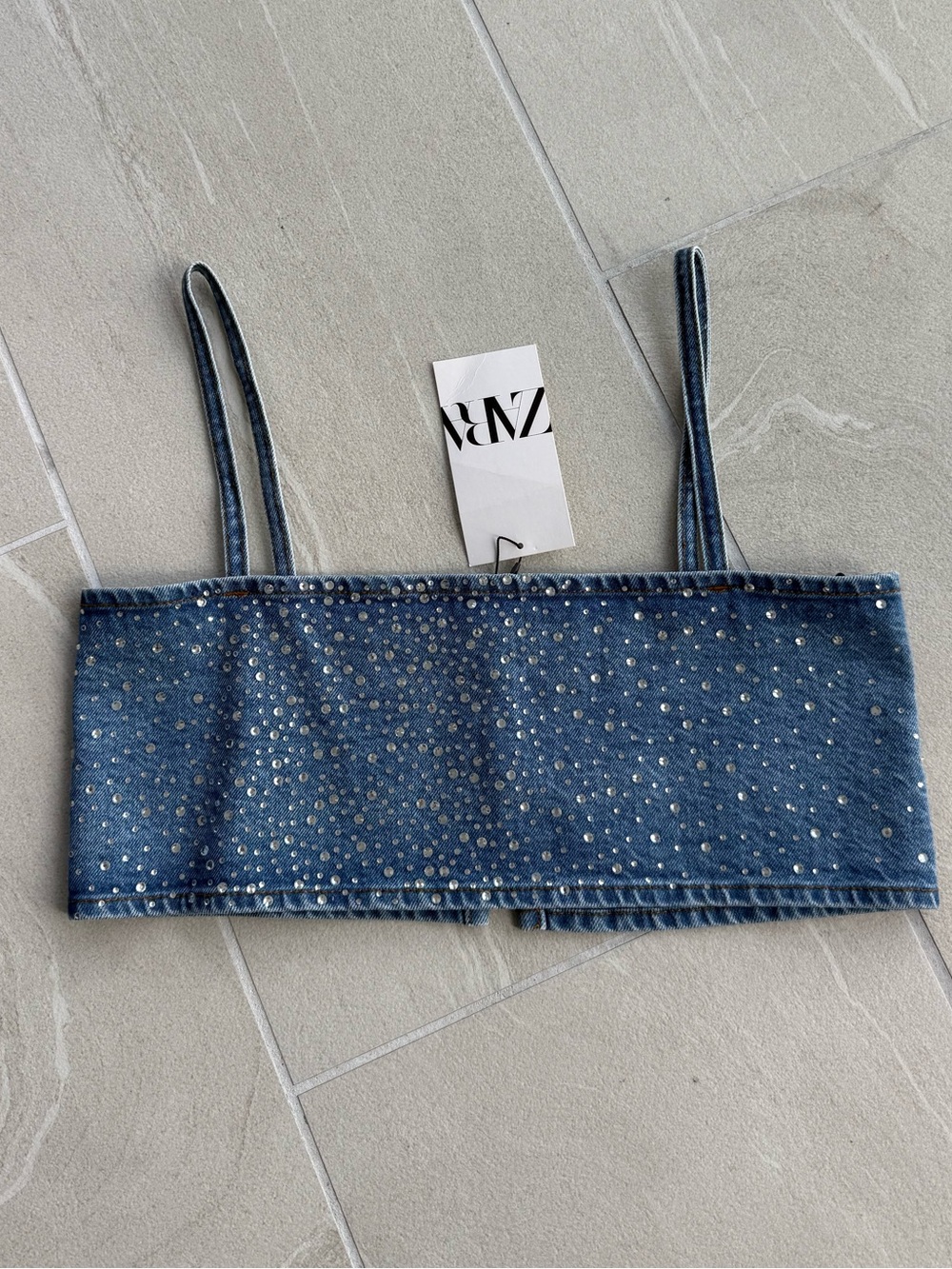 Zara Denim Crystal Top